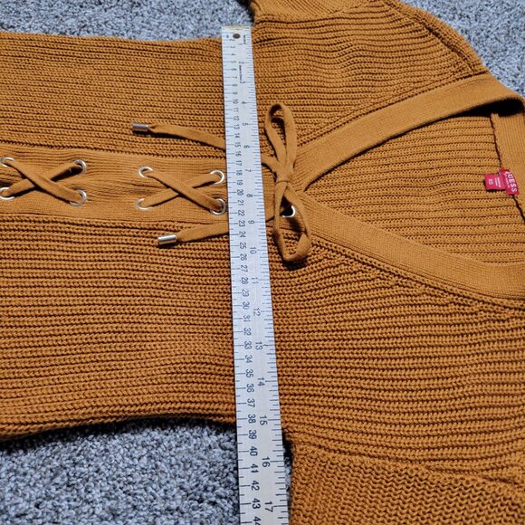 Guess Burnt Orange Ribbed Knit Front Tie Sweater X Small - Picture 7 of 10